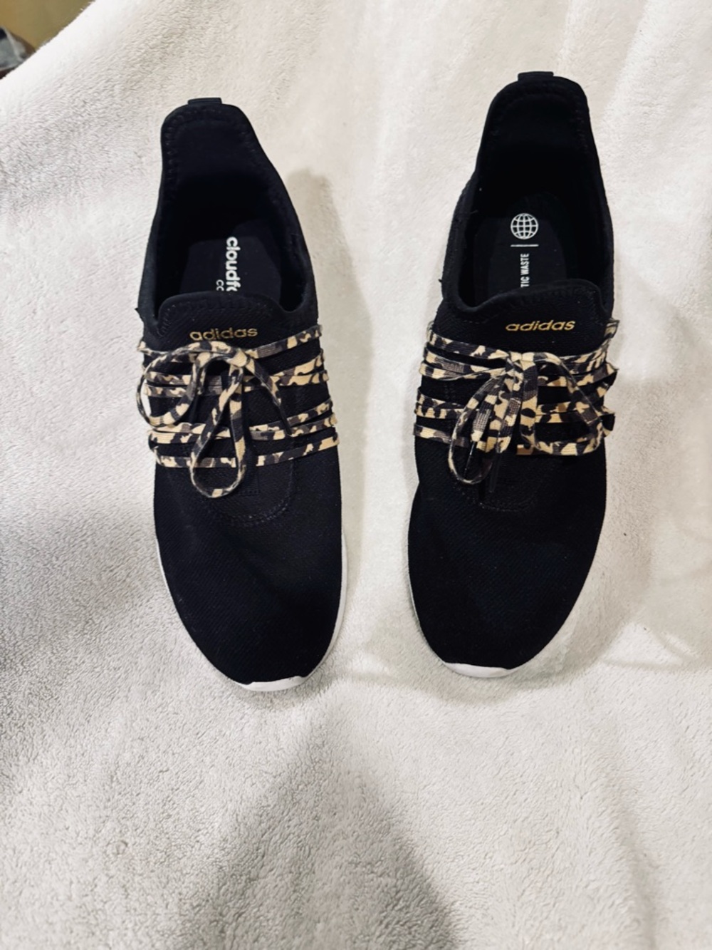 adidas Women’s Black Slip-On Sneakers with Tan Camo-Print Laces